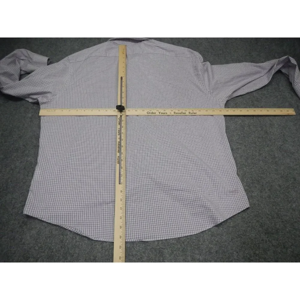 Arrow Fitted Stretch Button Up Shirt Men's Size 2XL Purple‎ Blue Plaid Collared